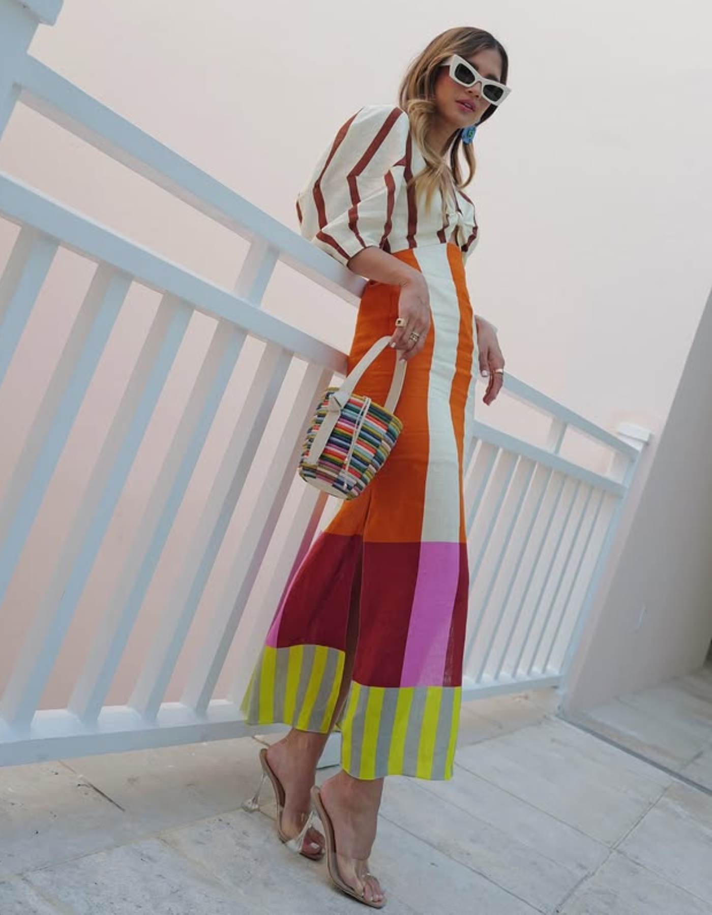 Solérine – Retro stripe mix – Midi tie-front dress-15168488997248-Santi Vento Atelier