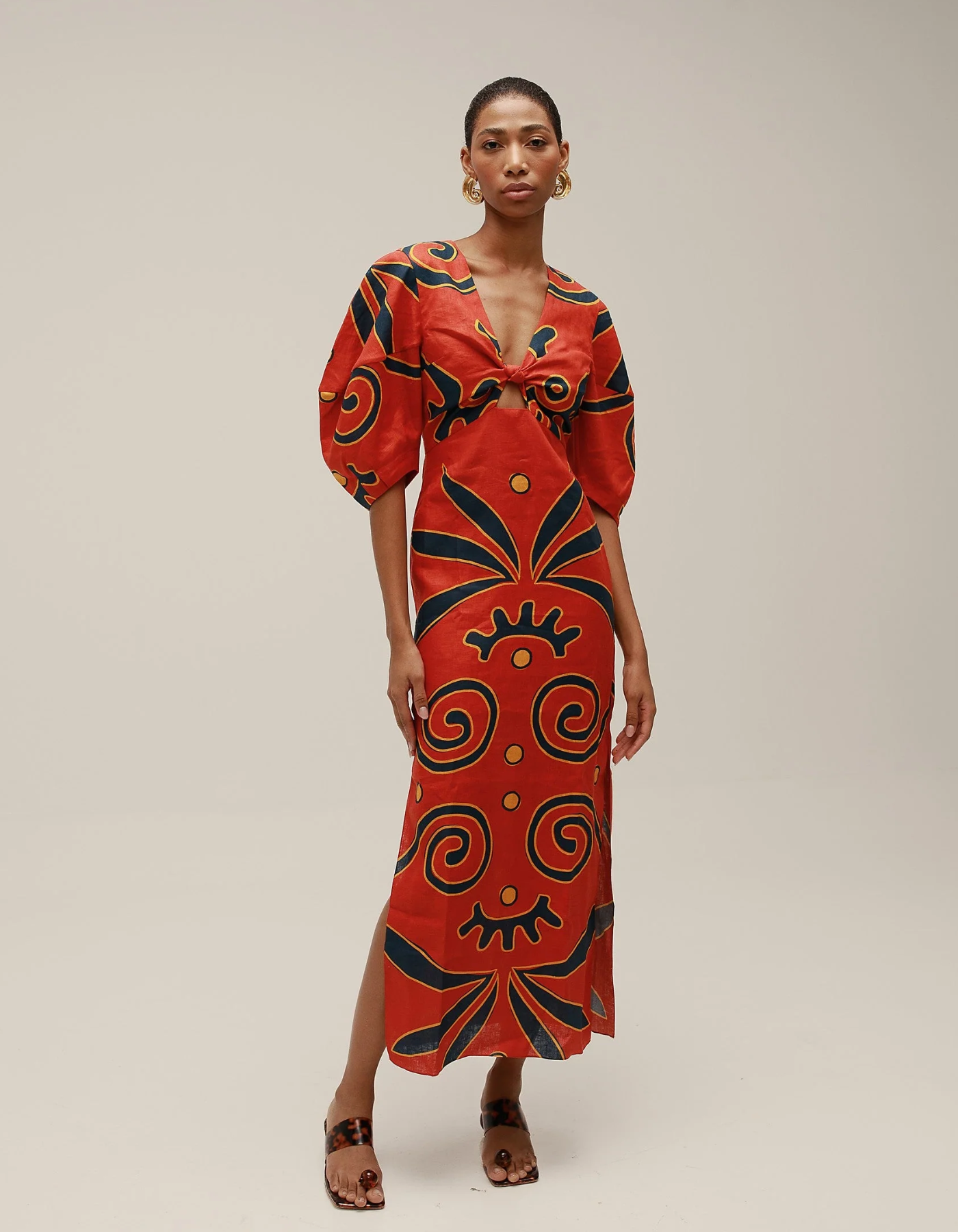 Solérine – Retro stripe mix – Midi tie-front dress-15168488997248-Santi Vento Atelier