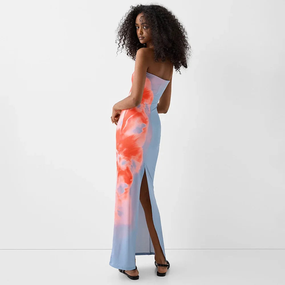 Sorvella – Painted bloom – Strapless maxi dress-15148419252608-Santi Vento Atelier
