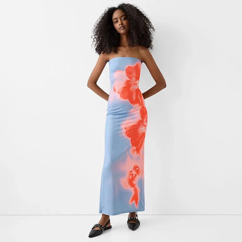 Sorvella – Painted bloom – Strapless maxi dress-15148419252608-Santi Vento Atelier