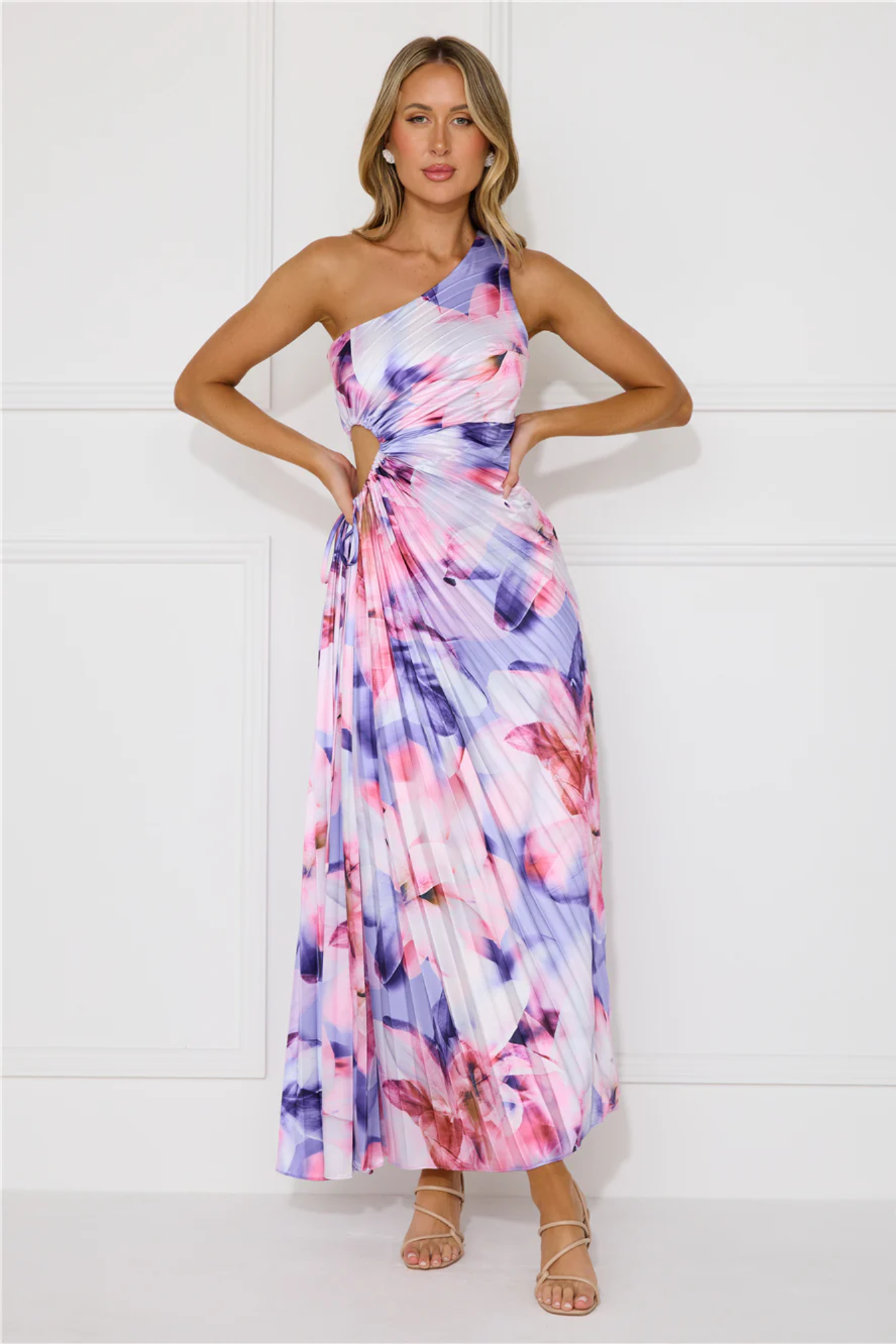 Stella - Pleated floral drape – One-shoulder maxi dress-15148418826624-Santi Vento Atelier