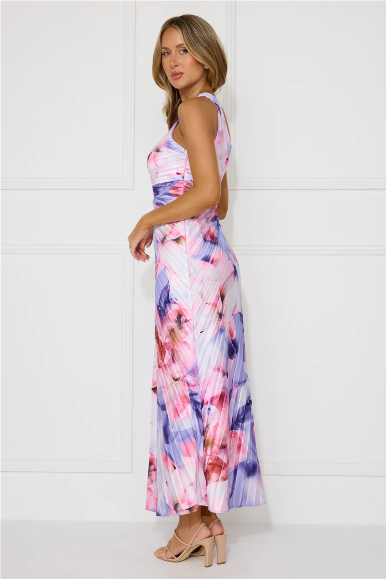 Stella - Pleated floral drape – One-shoulder maxi dress-15148418826624-Santi Vento Atelier