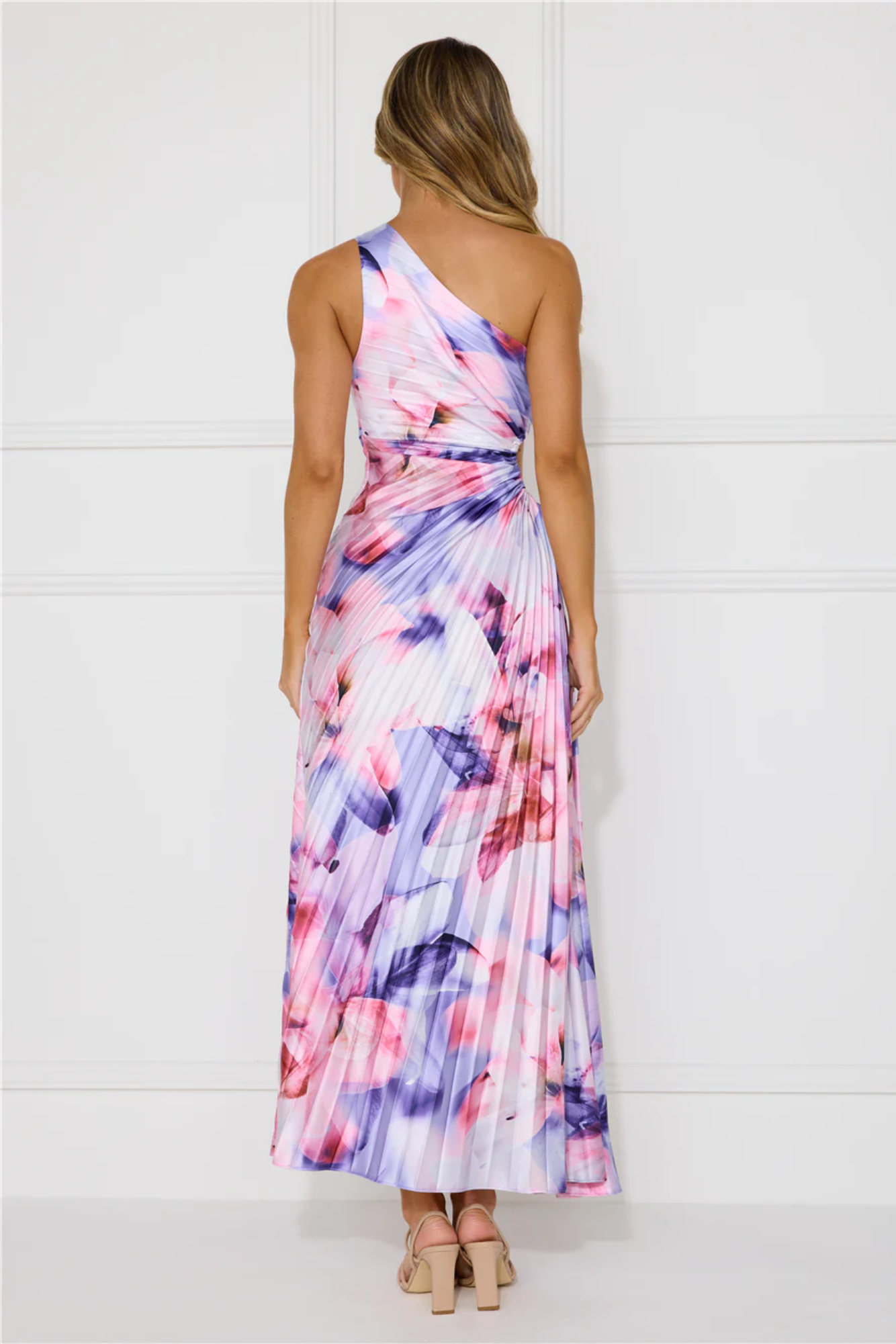 Stella - Pleated floral drape – One-shoulder maxi dress-15148418826624-Santi Vento Atelier