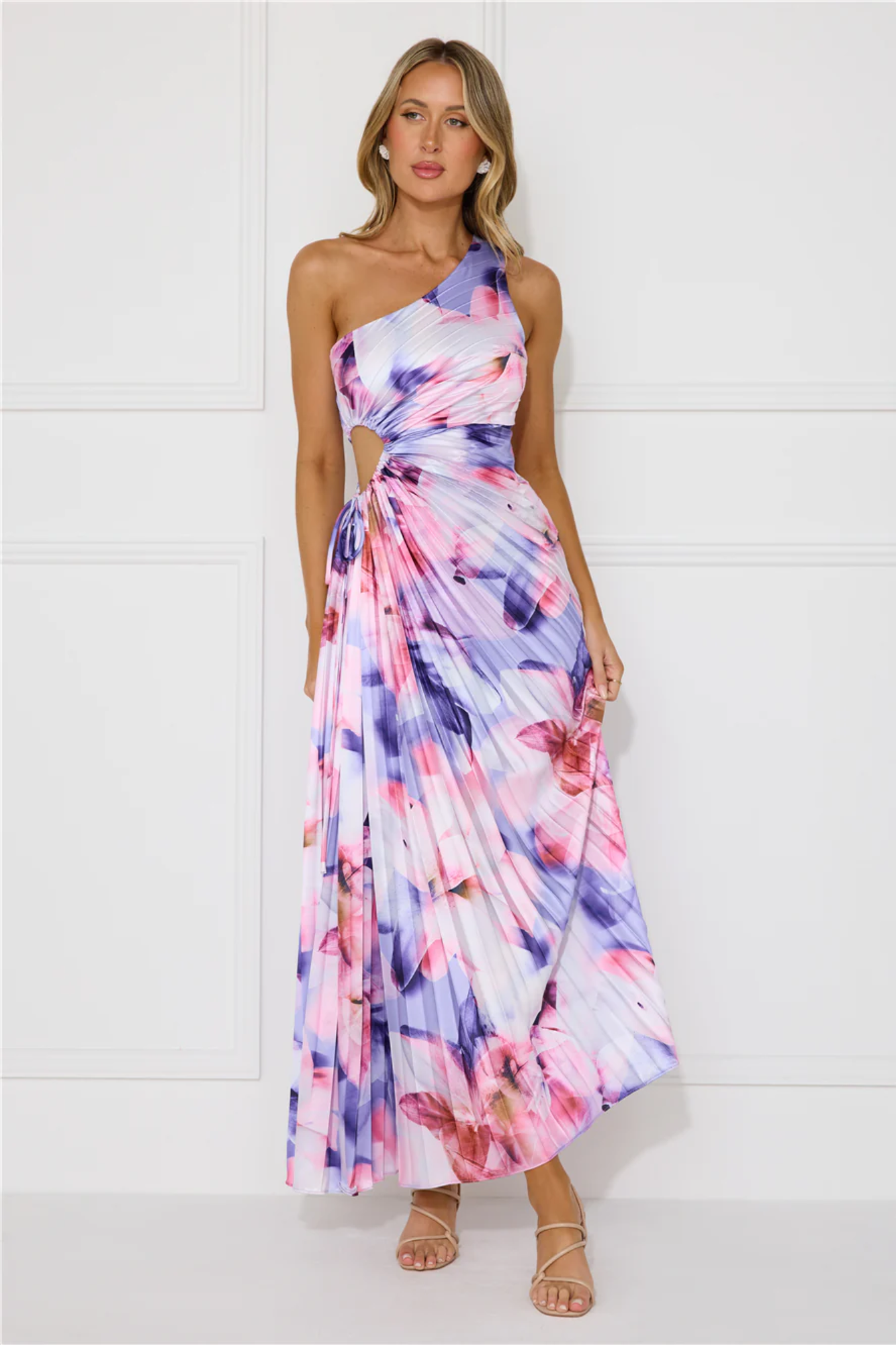 Stella - Pleated floral drape – One-shoulder maxi dress-15148418826624-Santi Vento Atelier