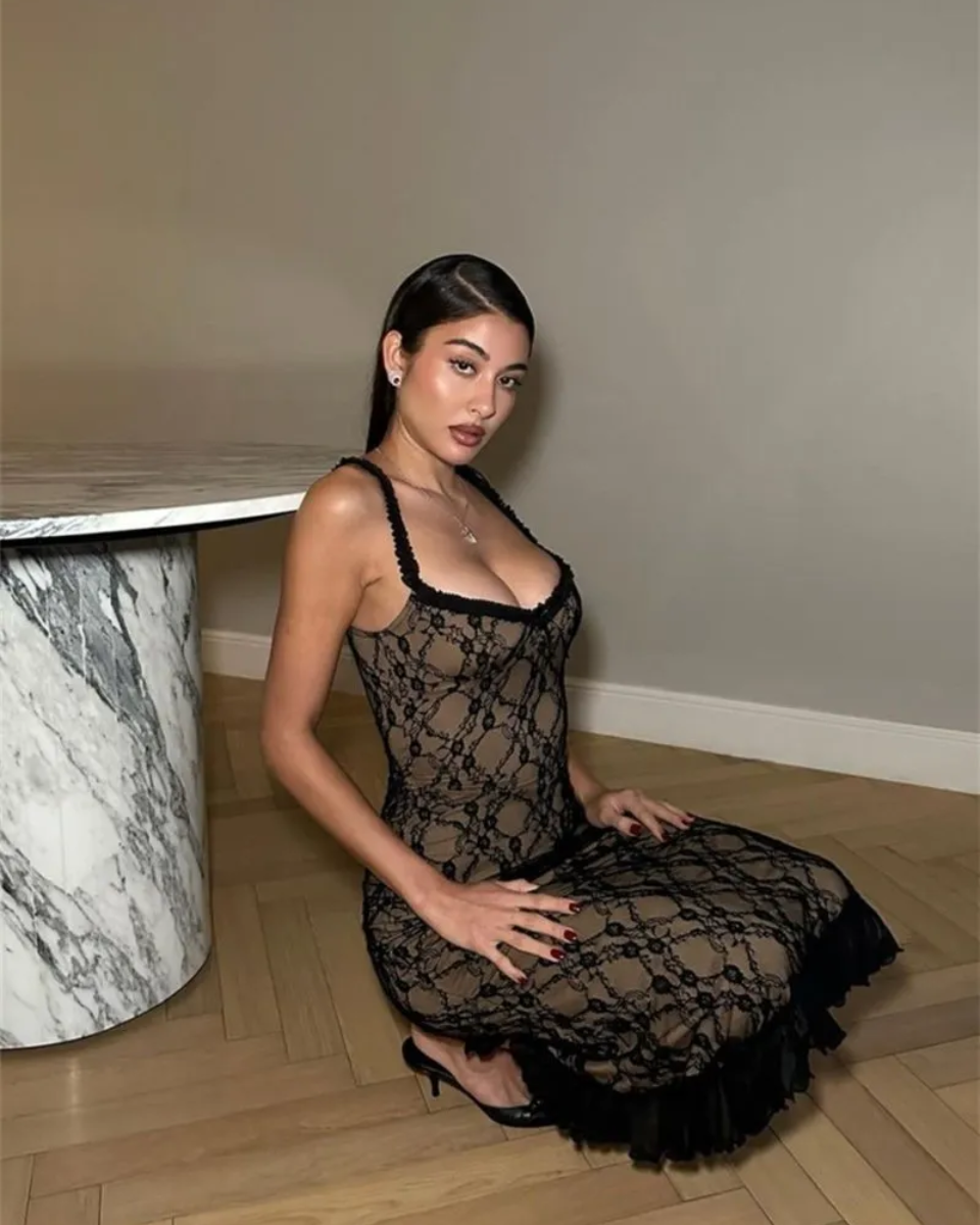 Sylphéa – Sweetheart neckline – Lace midi dress-15139771154816-Santi Vento Atelier