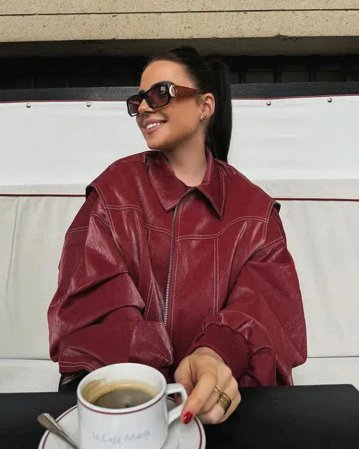 Valentina – Glossy vegan leather – Bomber jacket-15137995751808-Santi Vento Atelier