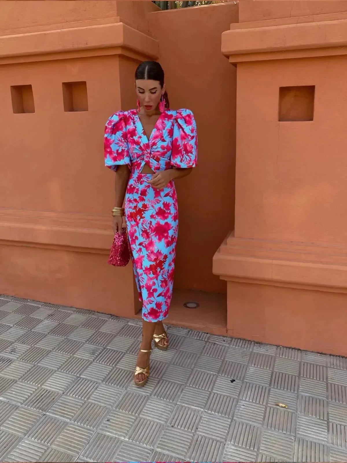 Valerissa – Bold abstract – Puff sleeve midi dress-15150389395840-Santi Vento Atelier