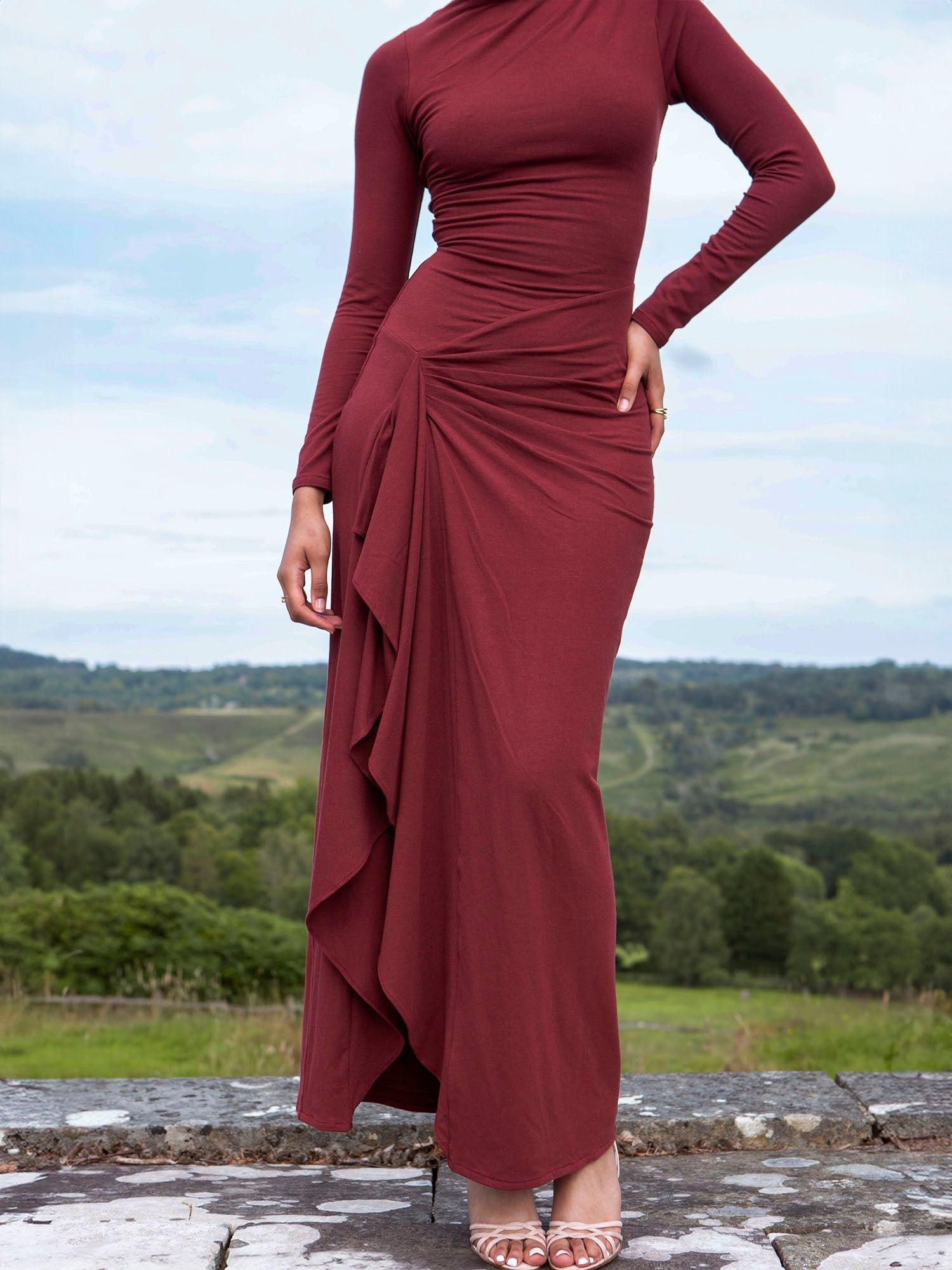Veneta – Draped elegant stretch – Long-sleeve gown-15139743564160-Santi Vento Atelier