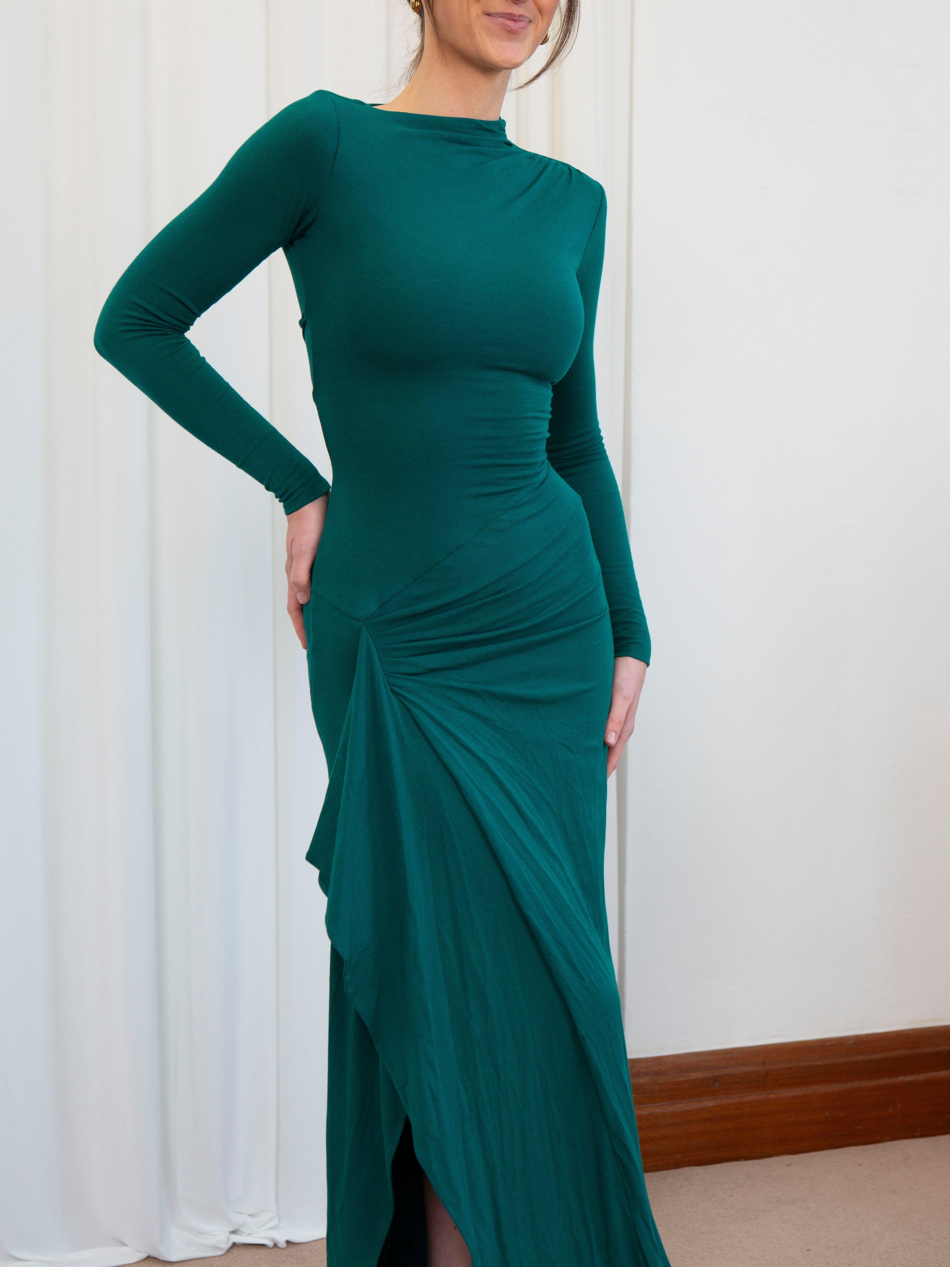 Veneta – Draped elegant stretch – Long-sleeve gown-15139743564160-Santi Vento Atelier