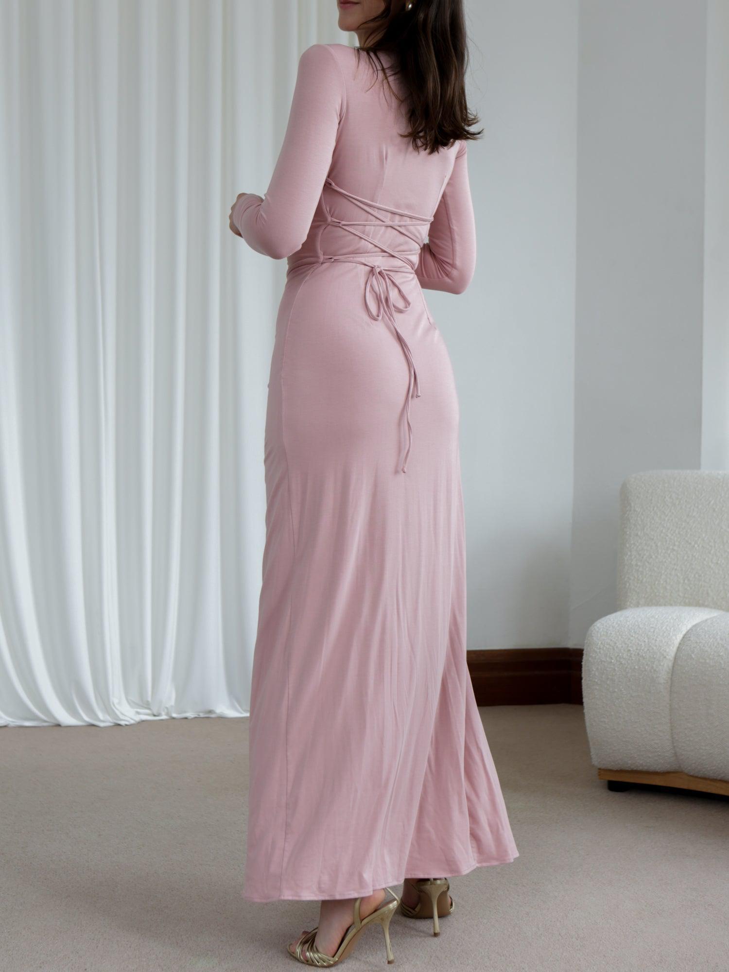 Veneta – Draped elegant stretch – Long-sleeve gown-15139743564160-Santi Vento Atelier