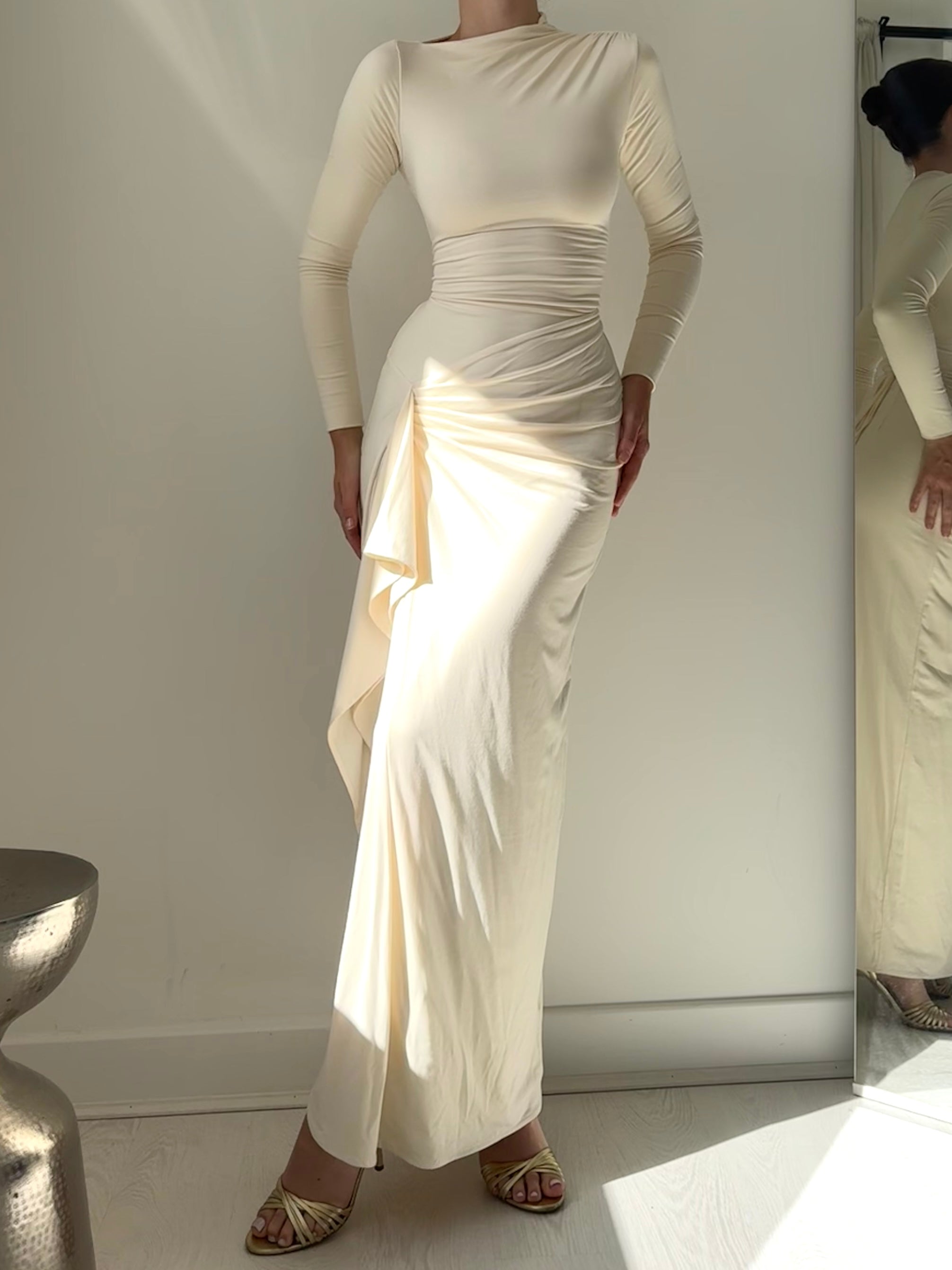 Veneta – Draped elegant stretch – Long-sleeve gown-15139743564160-Santi Vento Atelier