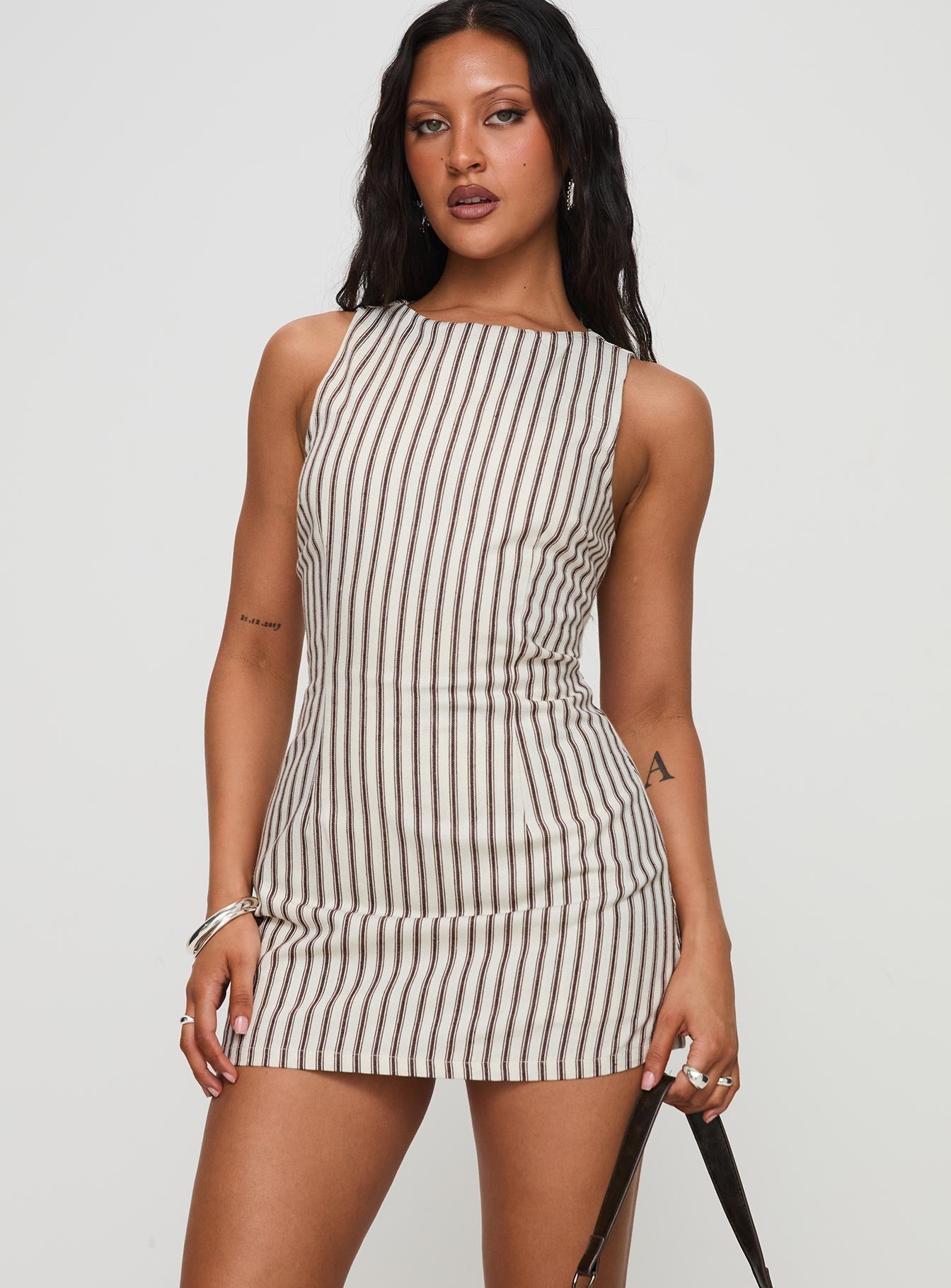 Viena – Pinstripe contour – Sleeveless mini dress-15162791297408-Santi Vento Atelier