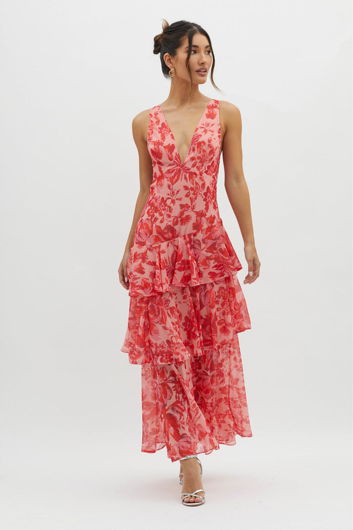 Virella – Tiered bloom – Floral chiffon maxi dress-15151288222080-Santi Vento Atelier