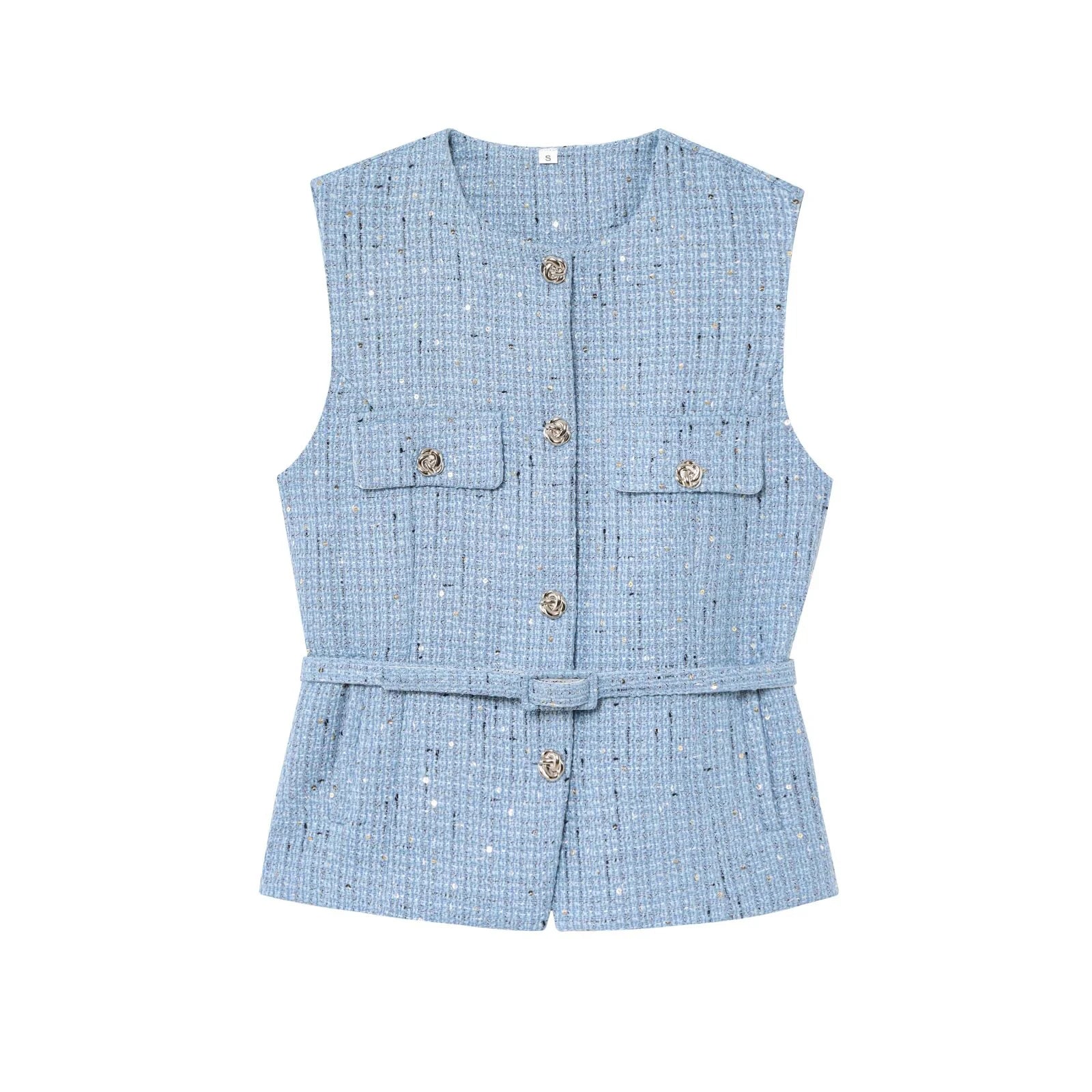 Zaira – Textured button detail – Tweed vest top-15139940172160-Santi Vento Atelier