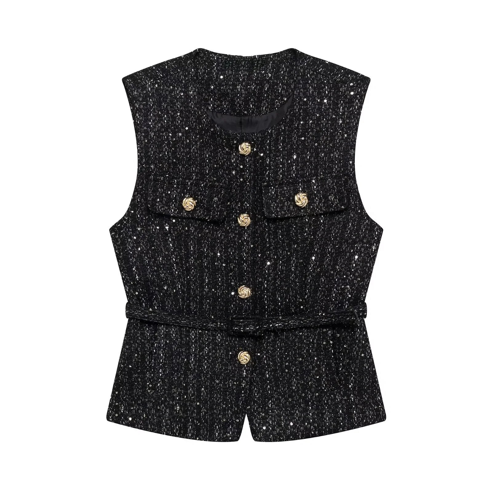 Zaira – Textured button detail – Tweed vest top-15139940172160-Santi Vento Atelier