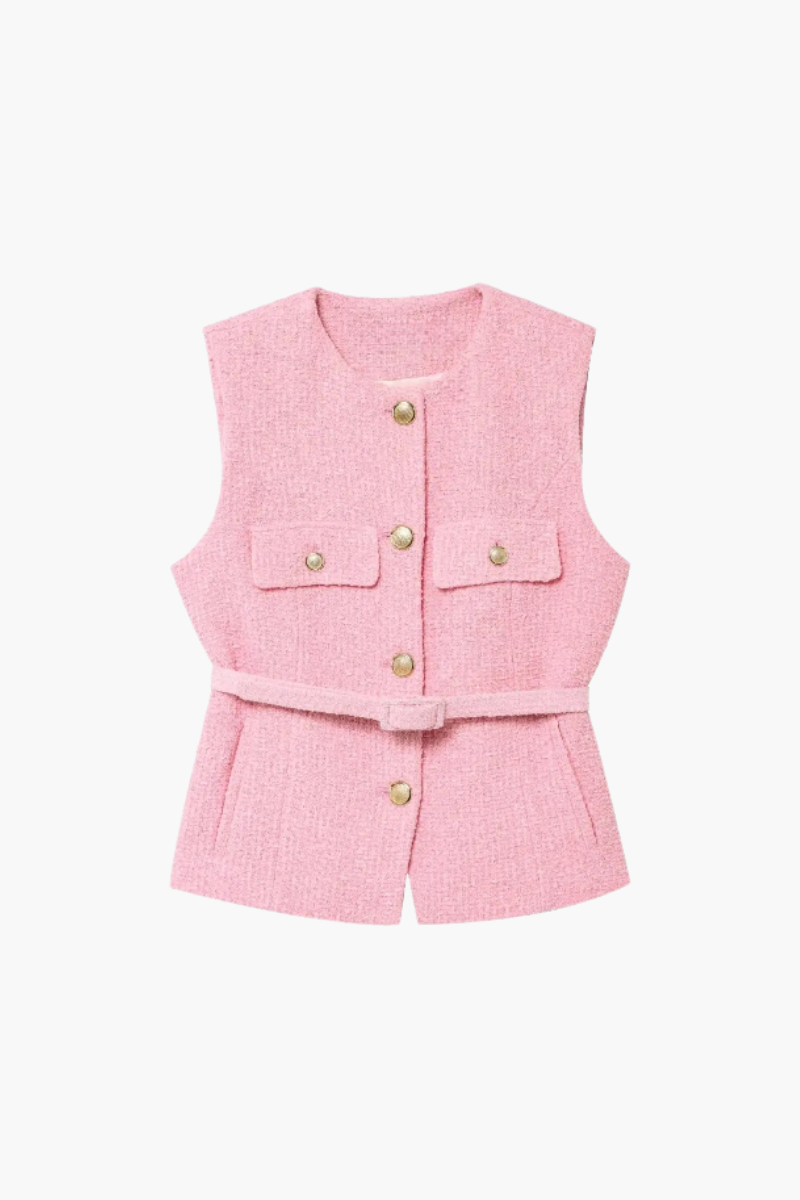 Zaira – Textured button detail – Tweed vest top-15139940172160-Santi Vento Atelier