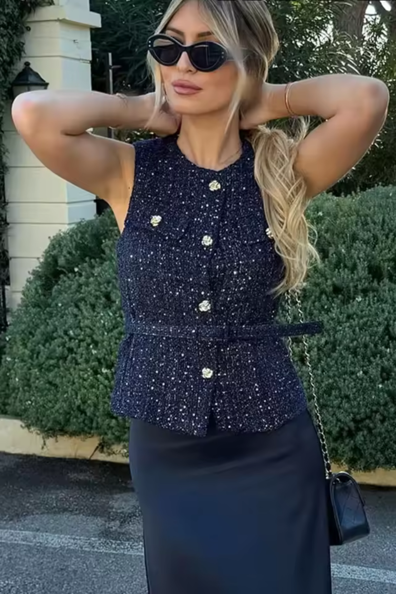 Zaira – Textured button detail – Tweed vest top-15139940172160-Santi Vento Atelier