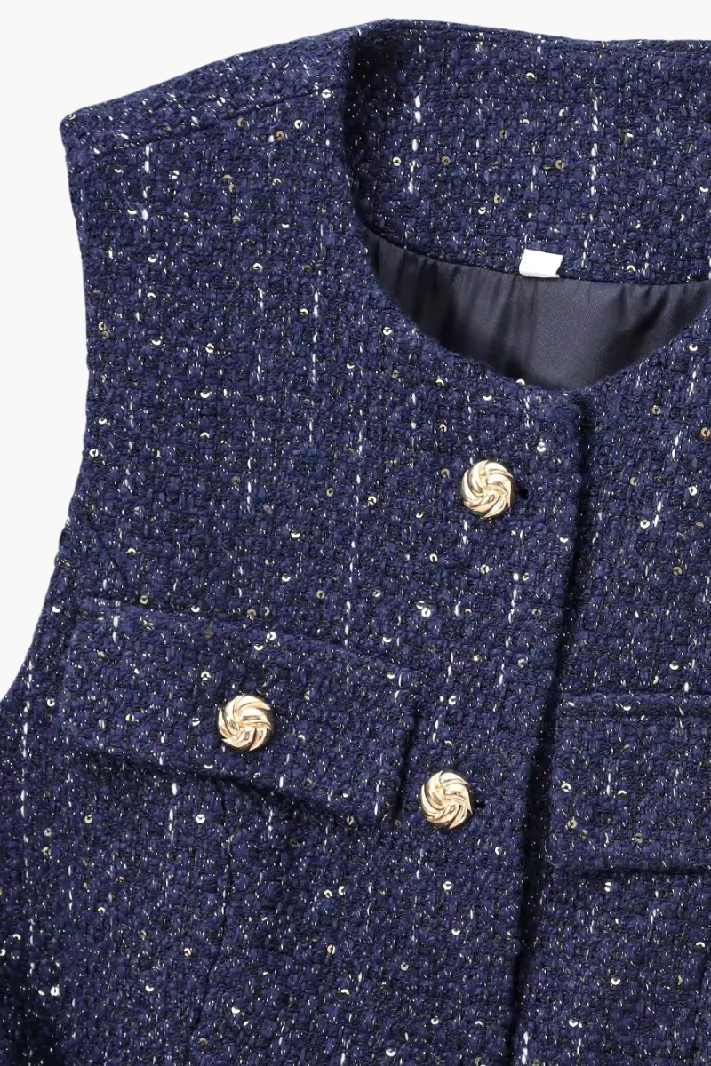 Zaira – Textured button detail – Tweed vest top-15139940172160-Santi Vento Atelier