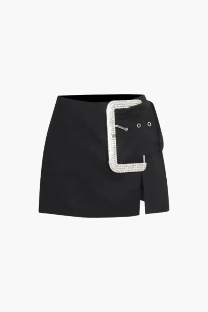 Zeno – Crystal buckle detail – High-split mini skirt-15140933075328-Santi Vento Atelier