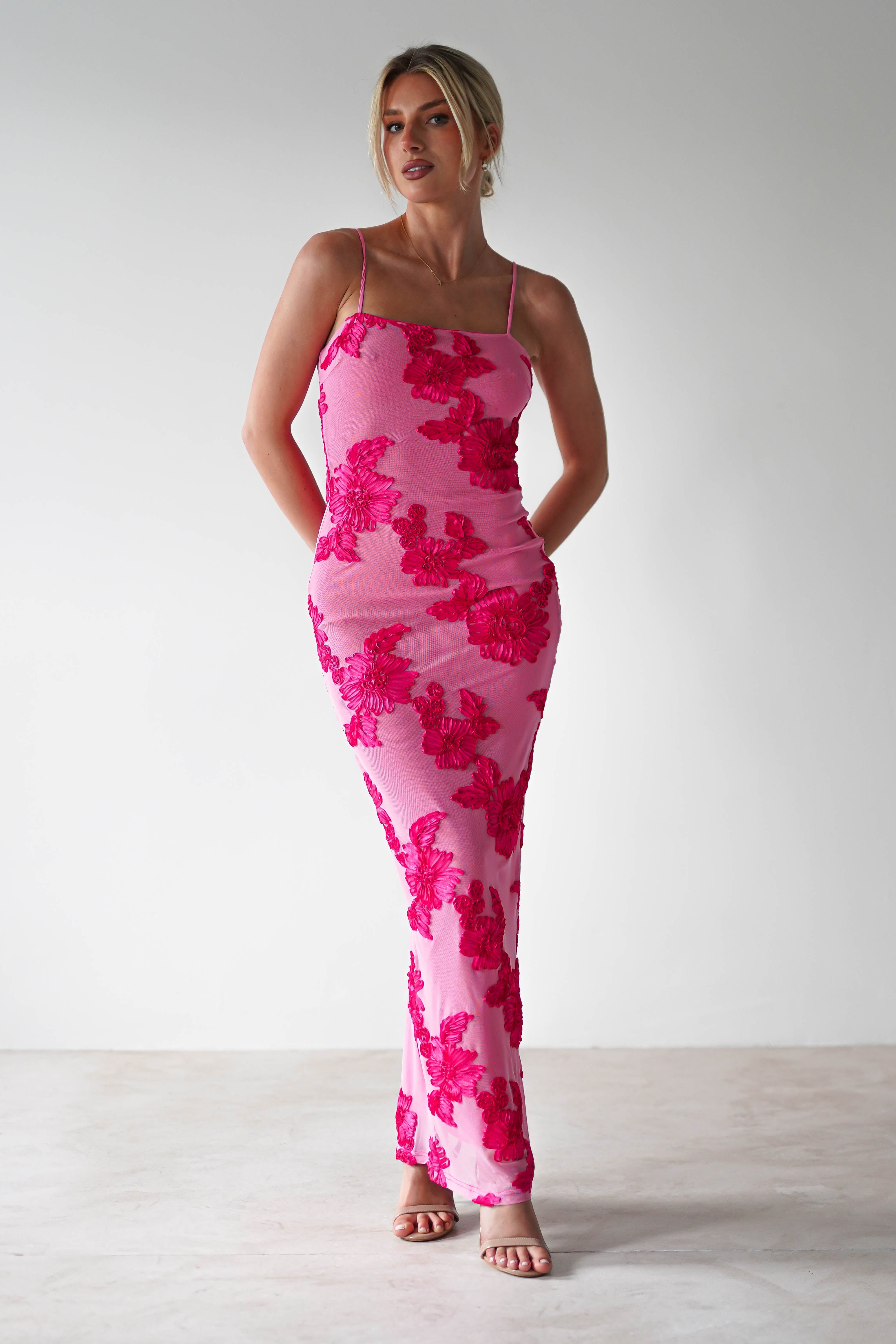 Adorelle – Soft bloom – Floral mesh maxi dress-15142284034432-Santi Vento Atelier