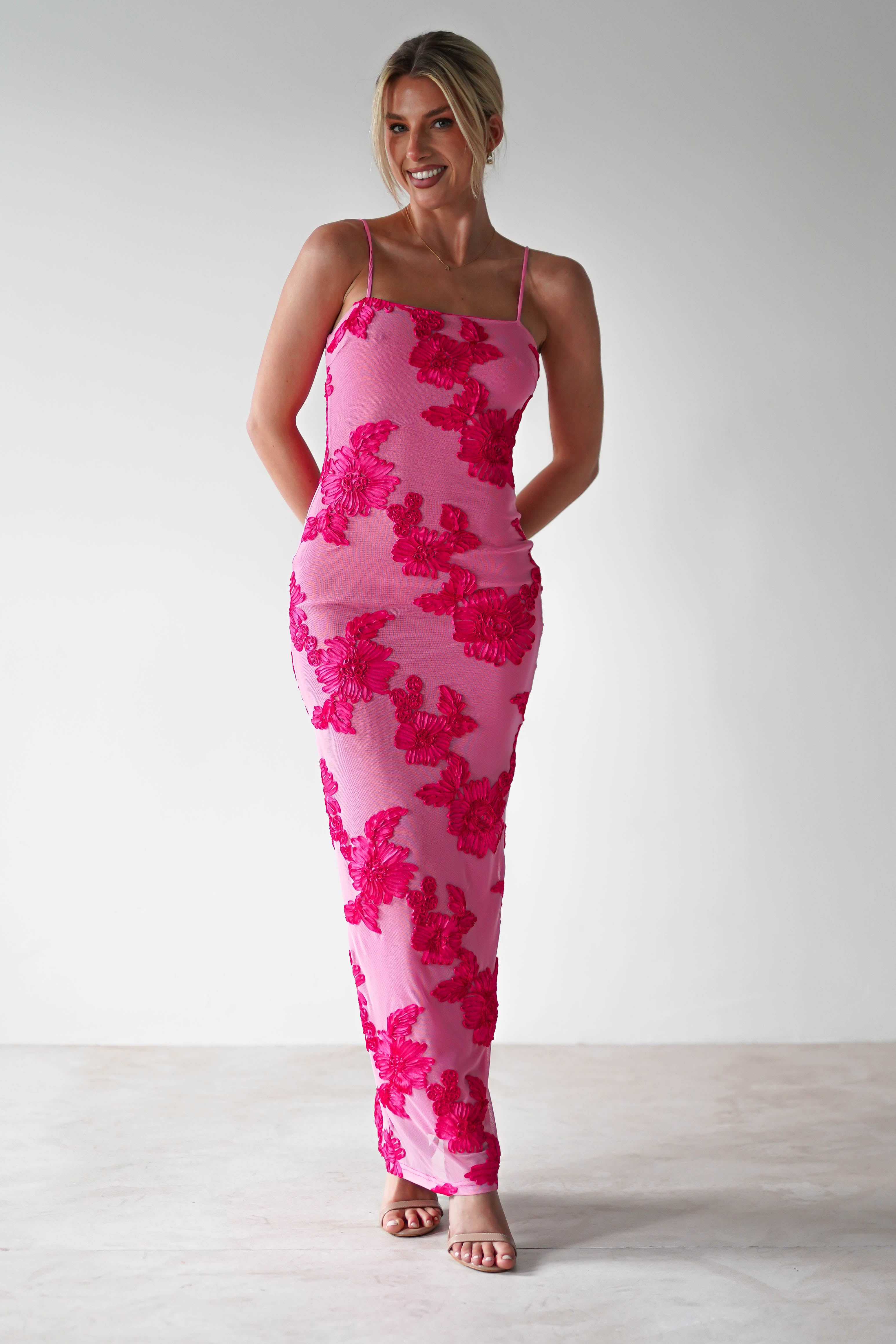 Adorelle – Soft bloom – Floral mesh maxi dress-15142284034432-Santi Vento Atelier