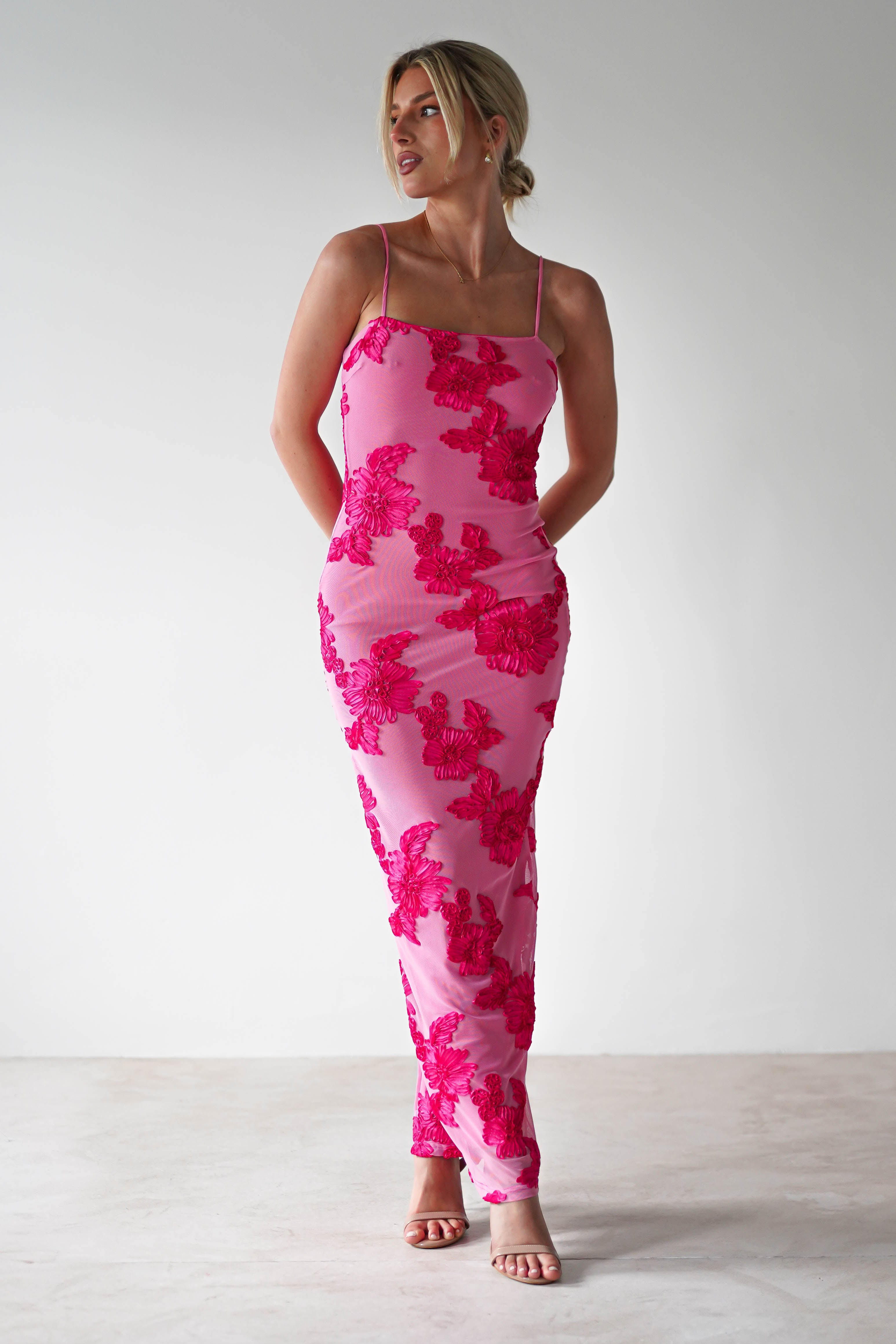 Adorelle – Soft bloom – Floral mesh maxi dress-15142284034432-Santi Vento Atelier