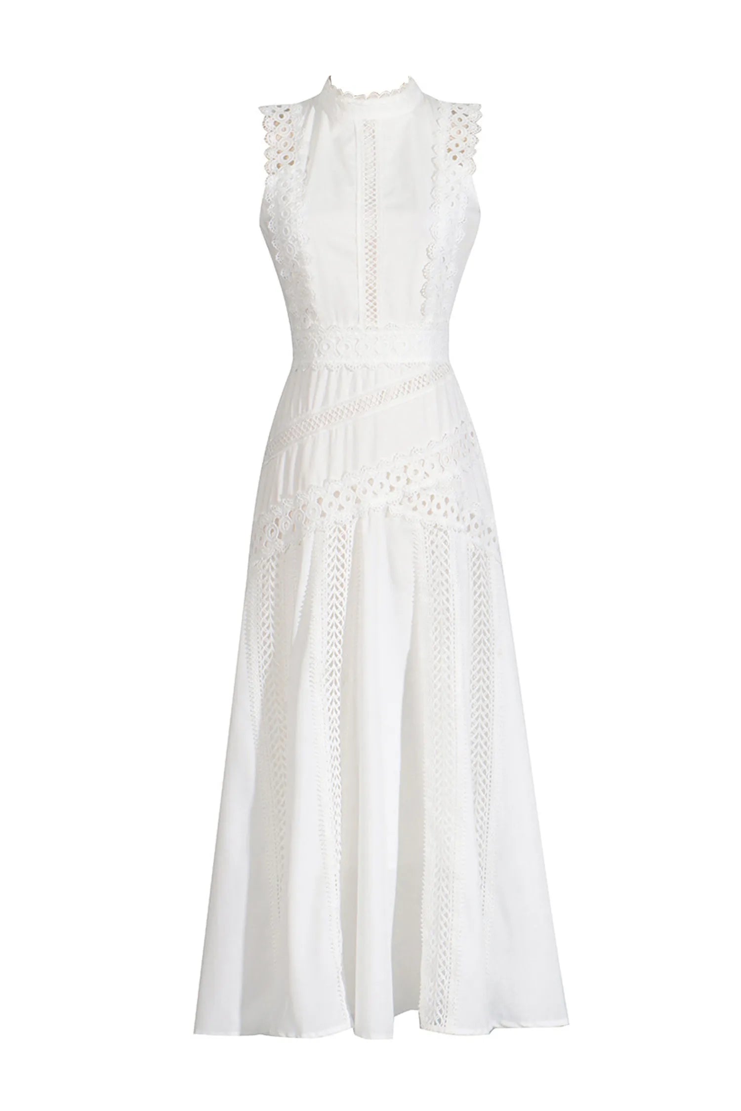 Gracia – Lace panel – Pleated midi dress-15146315612544-Santi Vento Atelier