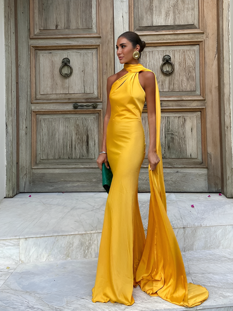 Orlianne – Satin drape – One shoulder mermaid gown-15151290843520-Santi Vento Atelier