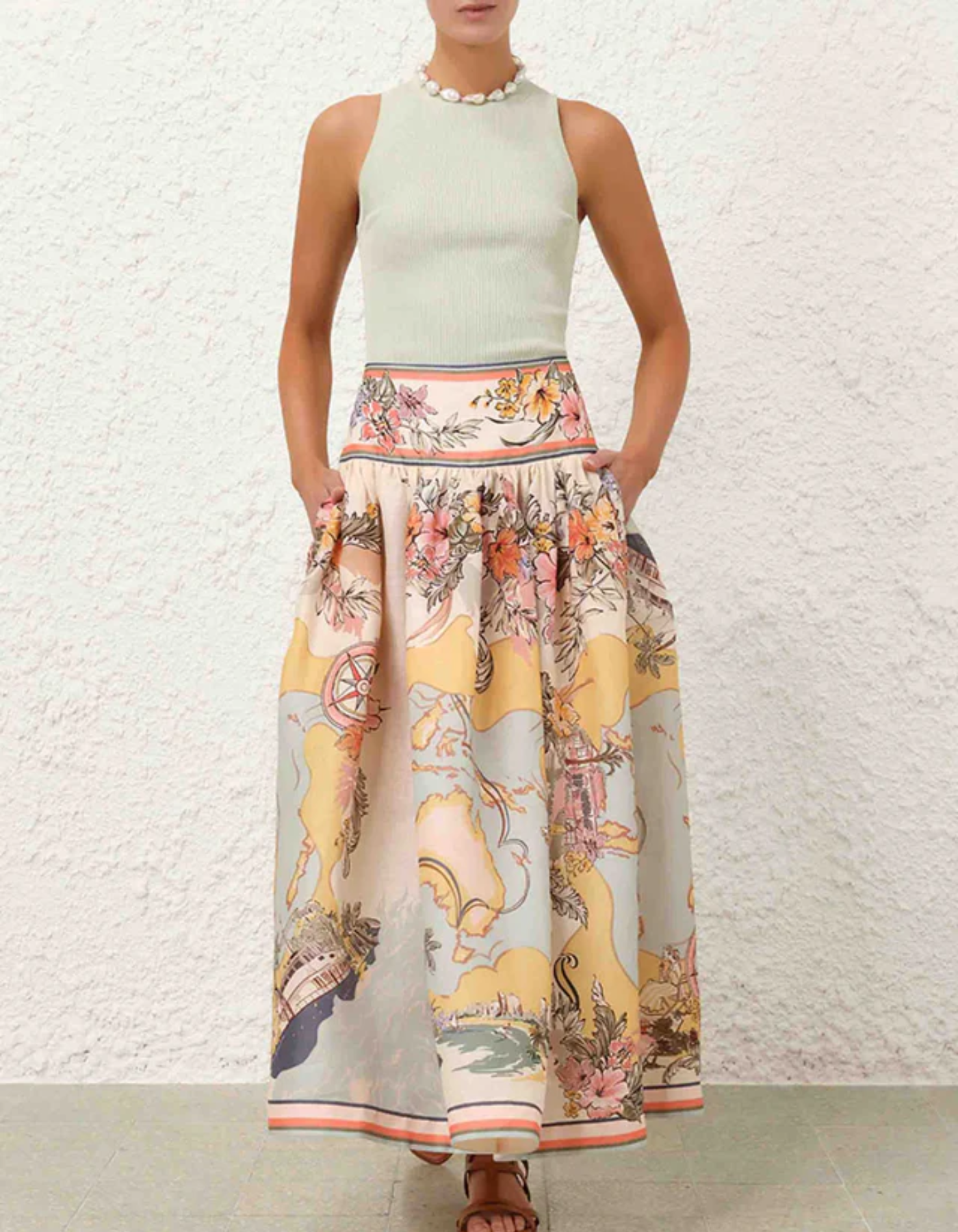 Cartolina – Illustrated print – Maxi skirt-15155708232064-Santi Vento Atelier