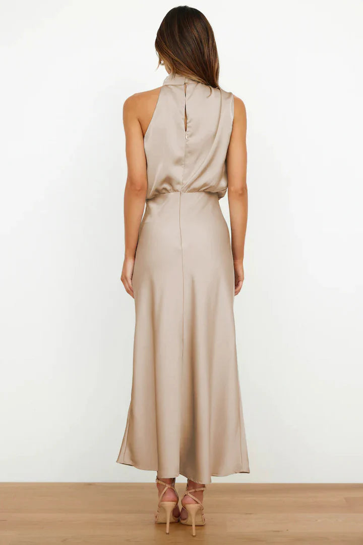 Daisy – Draped neckline – Satin midi dress-15150396932480-Santi Vento Atelier