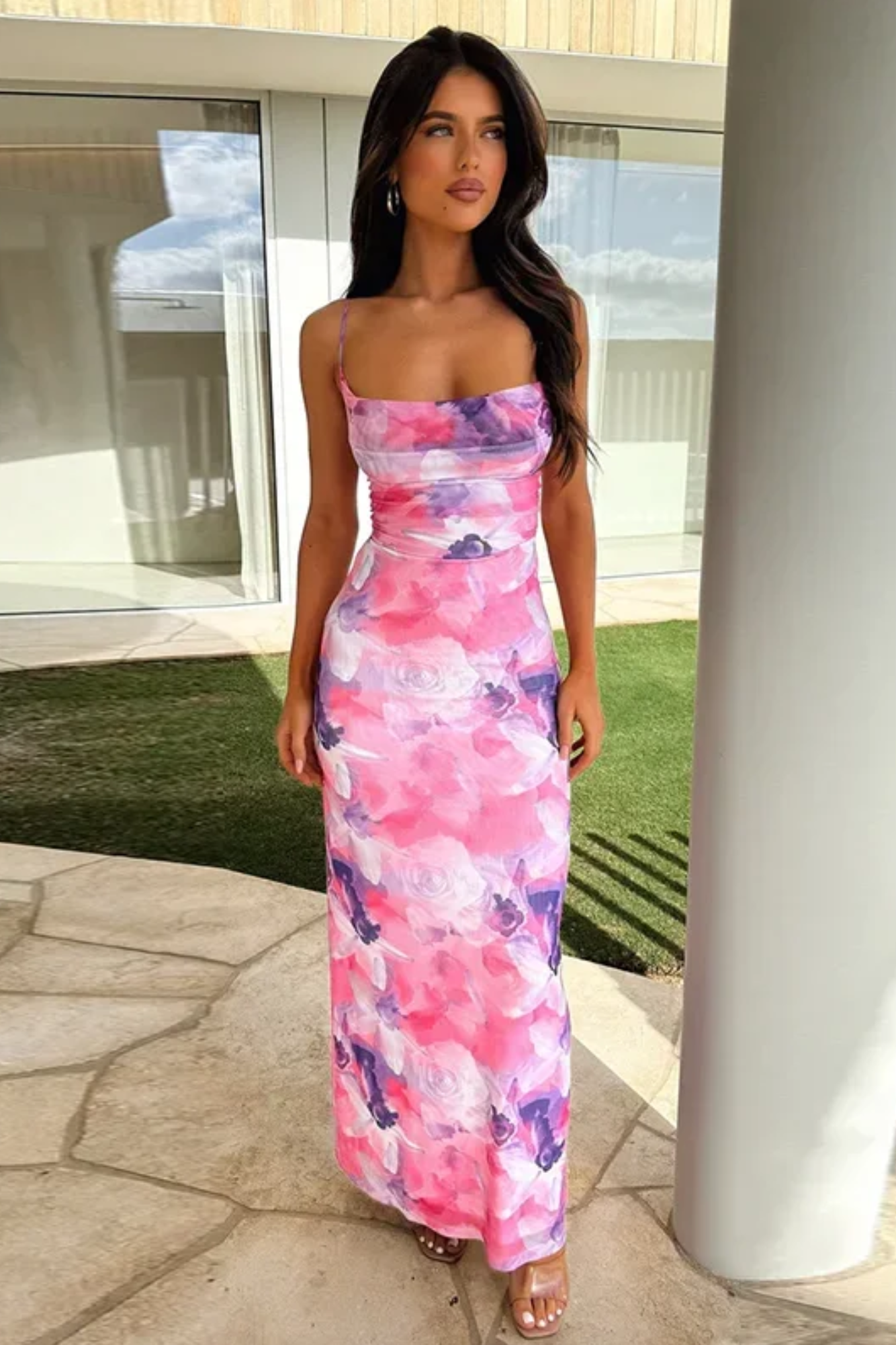 Azéline – Sapphire bloom elegance – Cowl neck maxi dress-15148418302336-Santi Vento Atelier