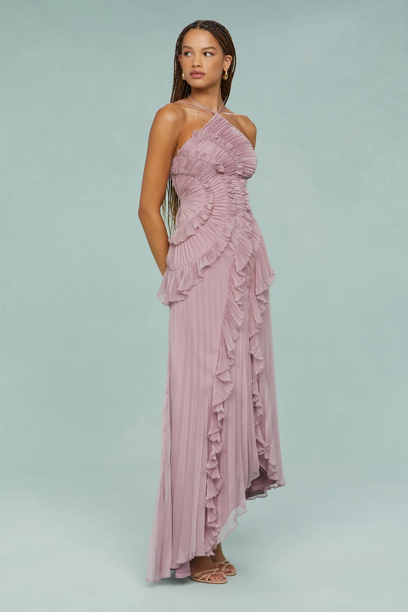 Lavirea – Sculpted pleats – One-shoulder midi dress-15155910902144-Santi Vento Atelier