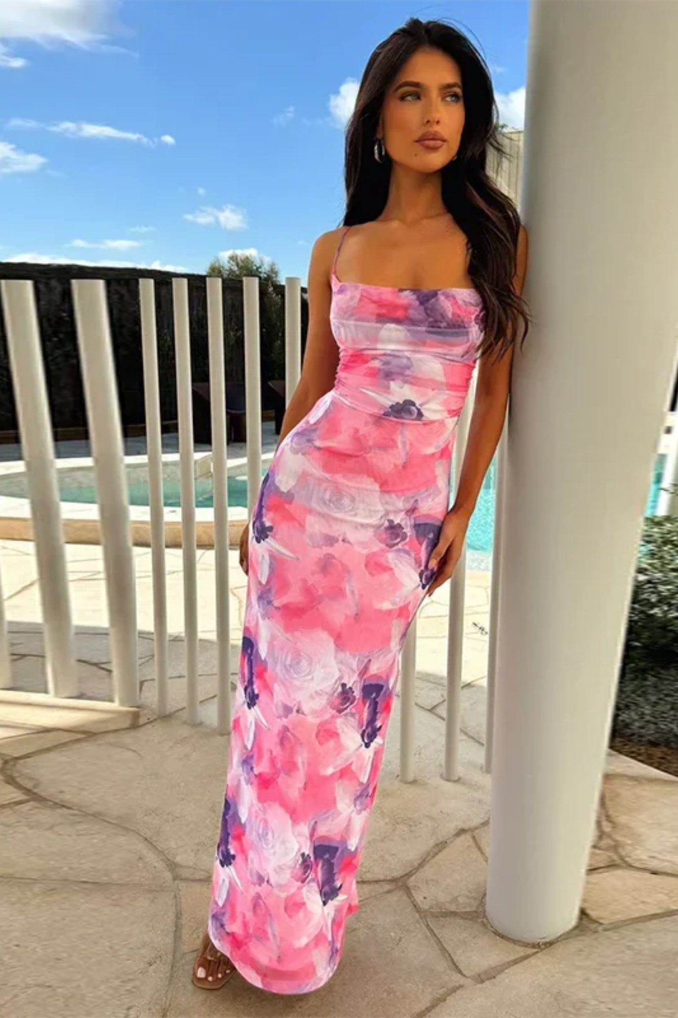Azéline – Sapphire bloom elegance – Cowl neck maxi dress-15148418302336-Santi Vento Atelier