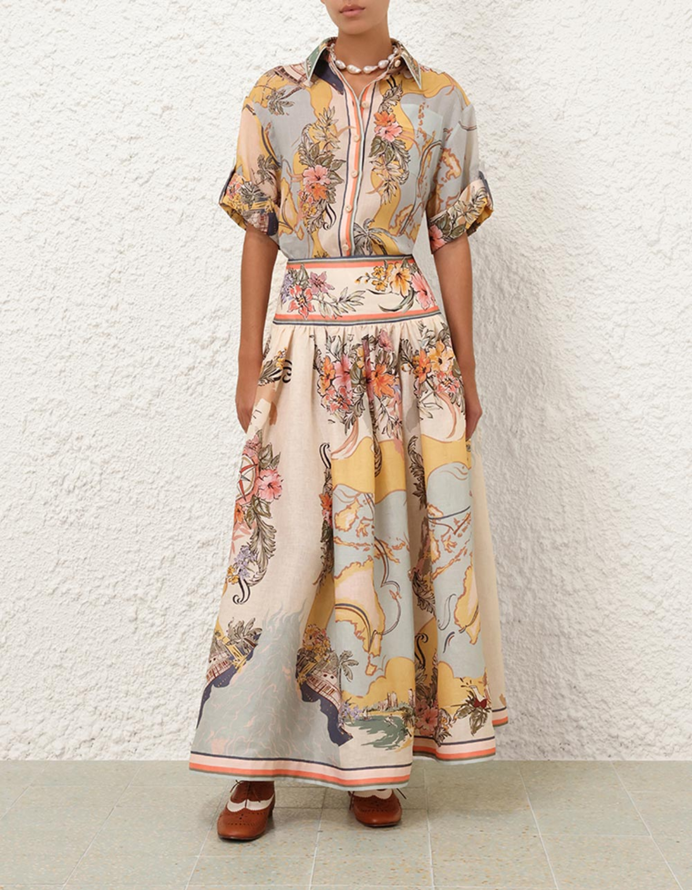Cartolina – Illustrated print – Maxi skirt-15155708232064-Santi Vento Atelier