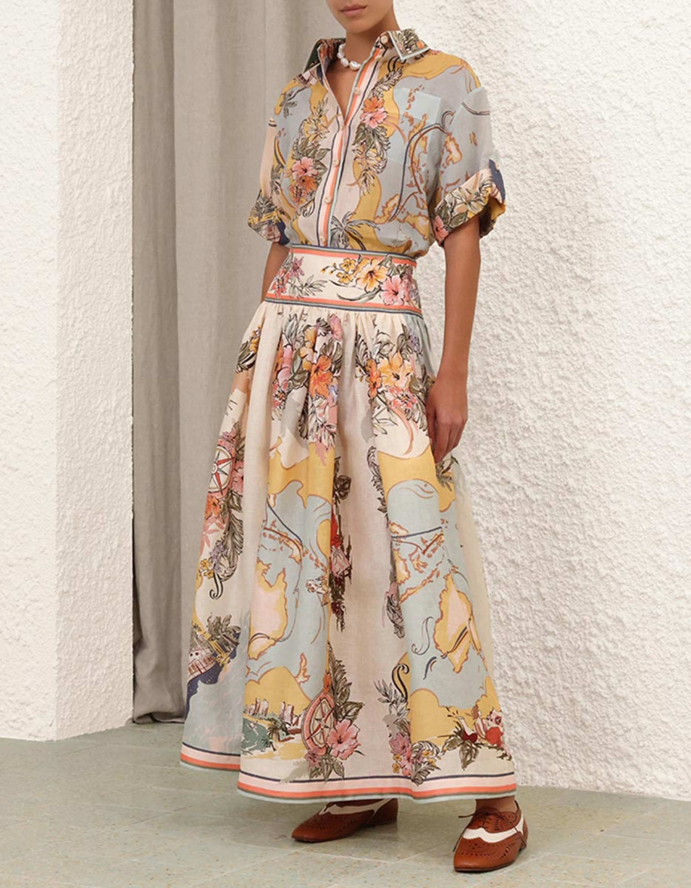 Cartolina – Illustrated print – Maxi skirt-15155708232064-Santi Vento Atelier