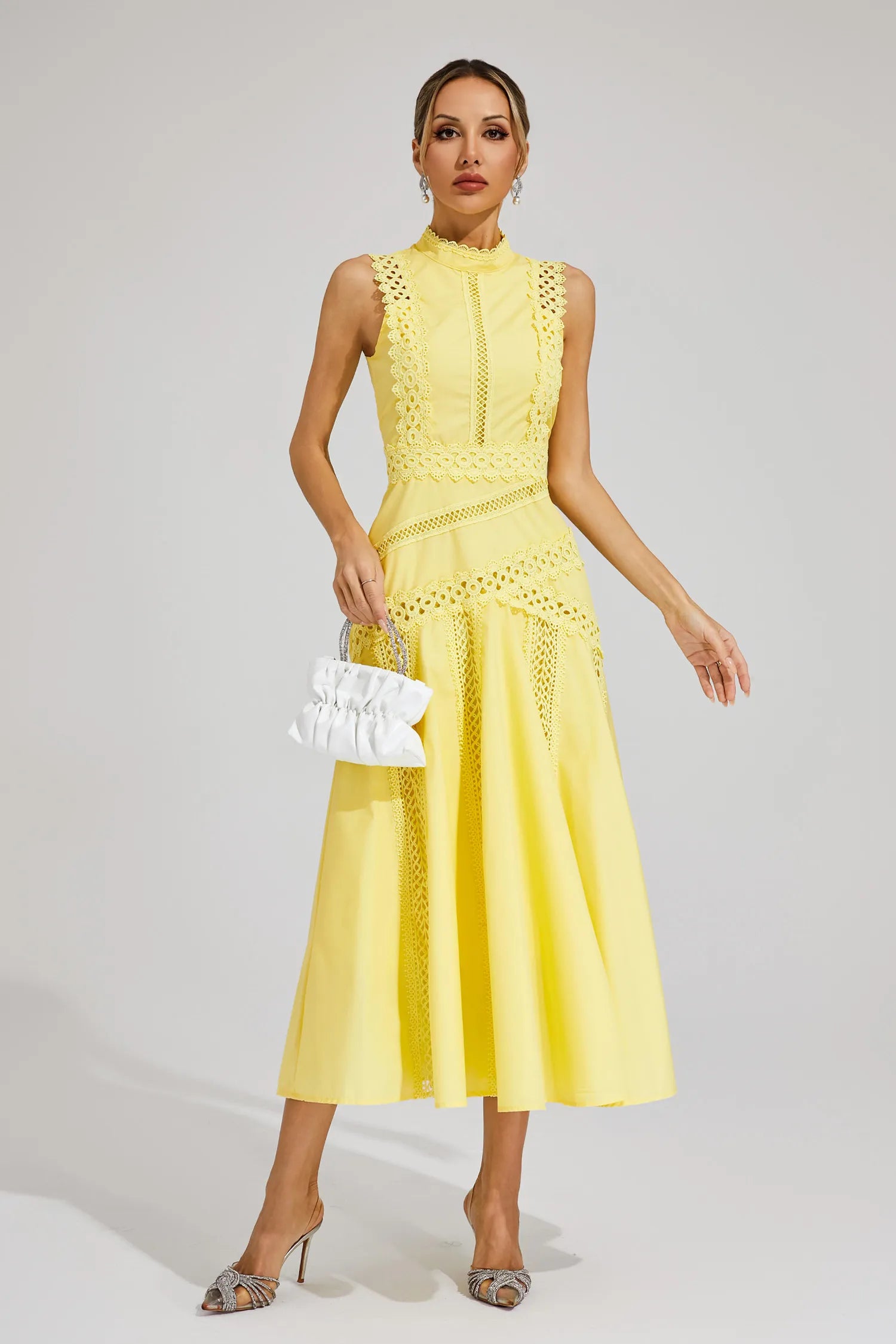 Gracia – Lace panel – Pleated midi dress-15146315612544-Santi Vento Atelier