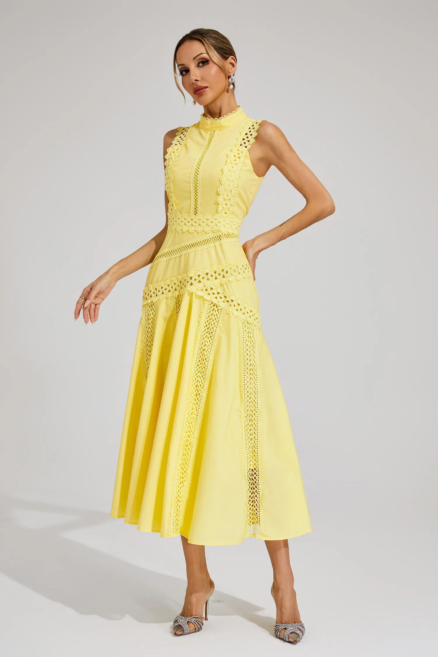 Gracia – Lace panel – Pleated midi dress-15146315612544-Santi Vento Atelier