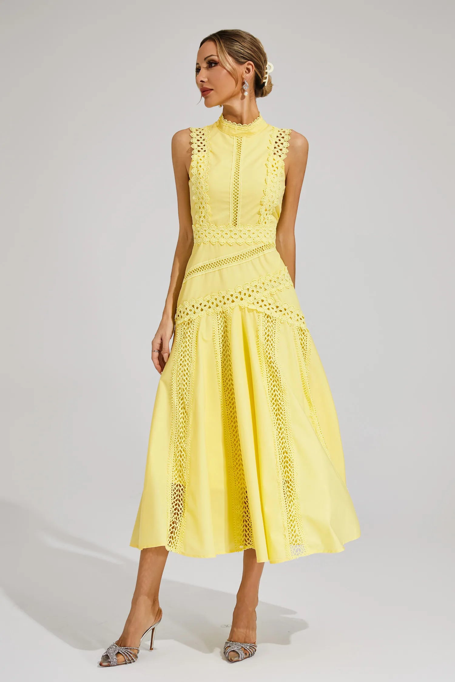Gracia – Lace panel – Pleated midi dress-15146315612544-Santi Vento Atelier