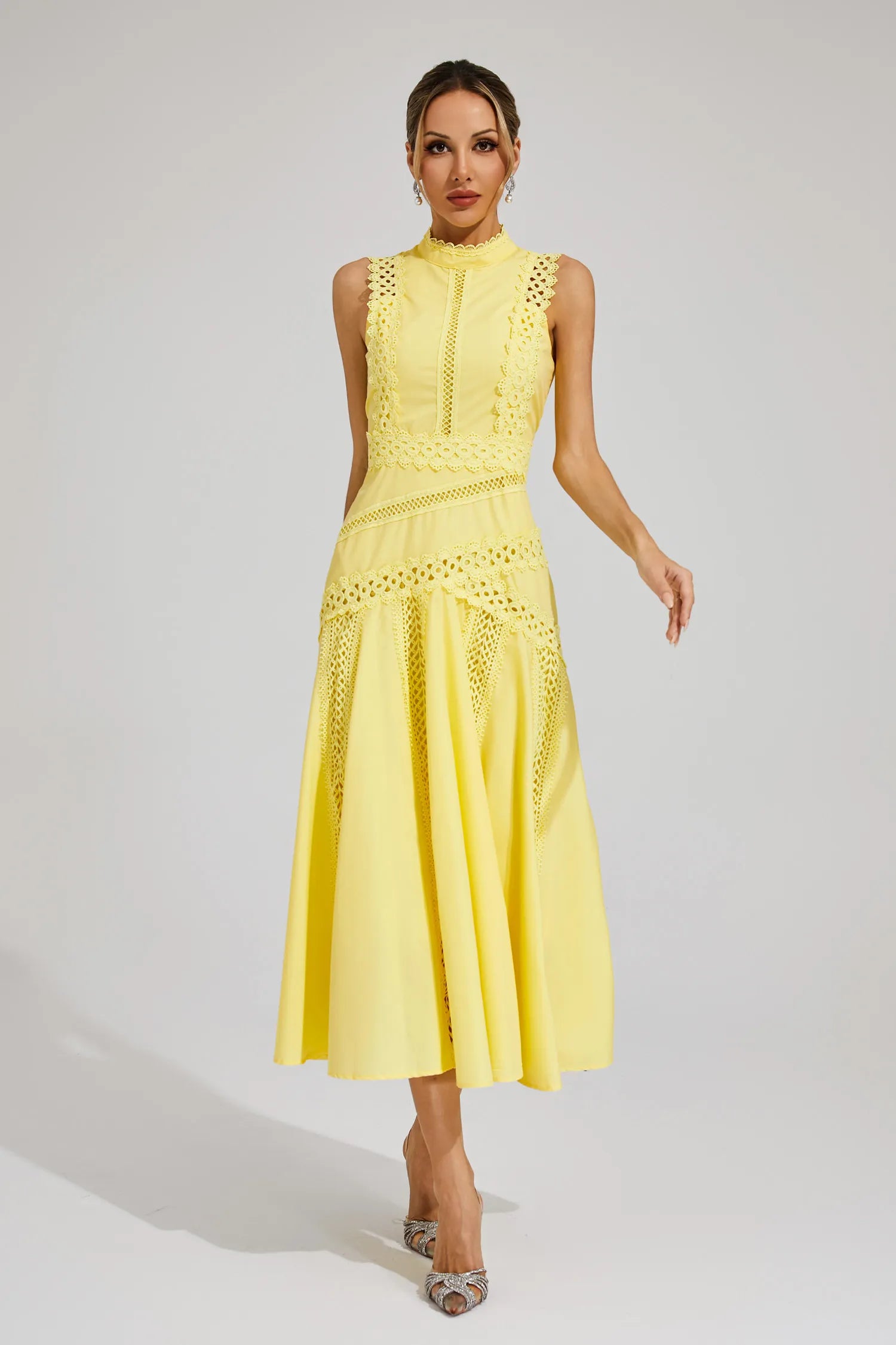 Gracia – Lace panel – Pleated midi dress-15146315612544-Santi Vento Atelier
