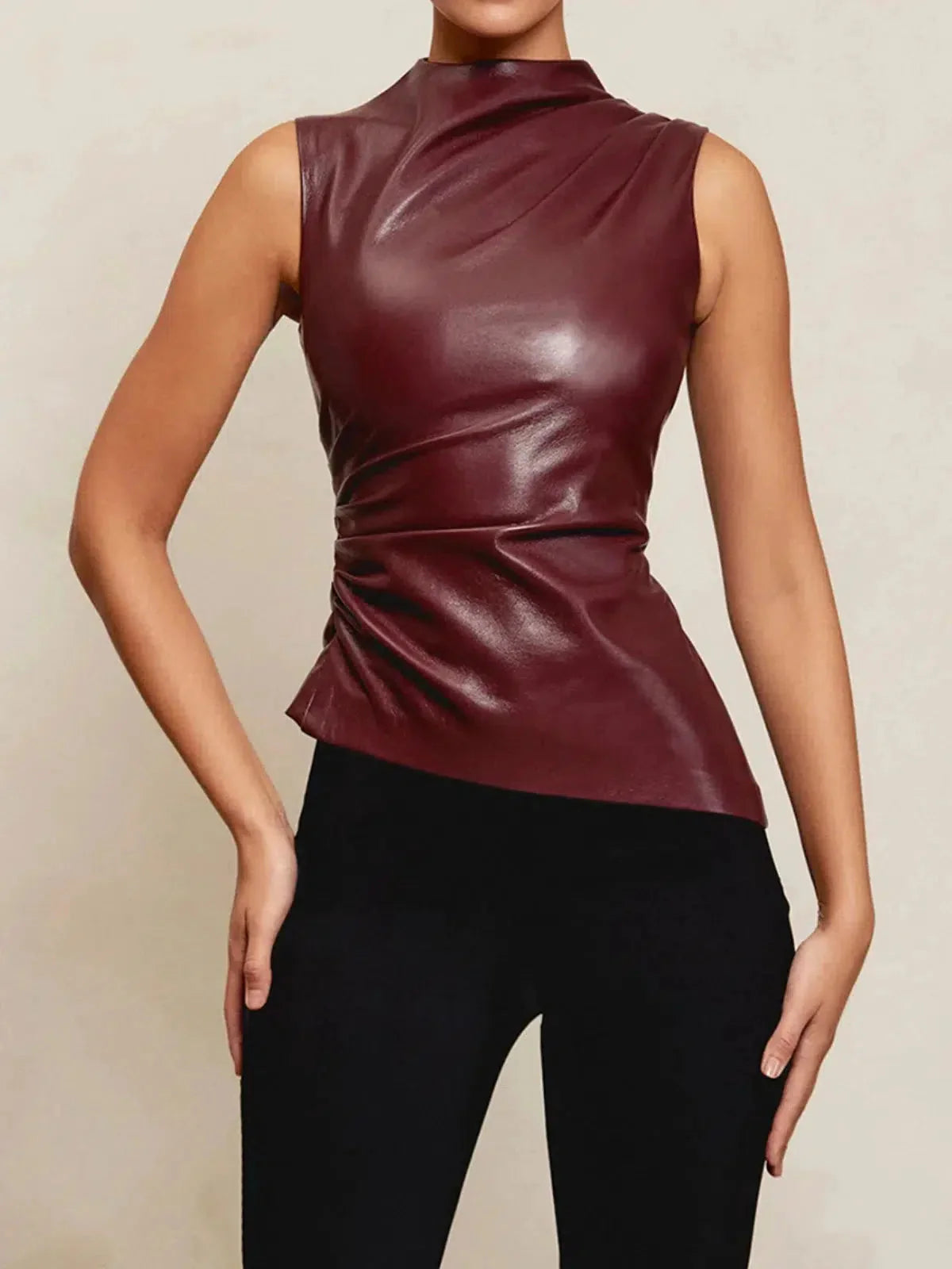 Arietta – Asymmetrical hemline – Faux leather top-15140897849728-Santi Vento Atelier
