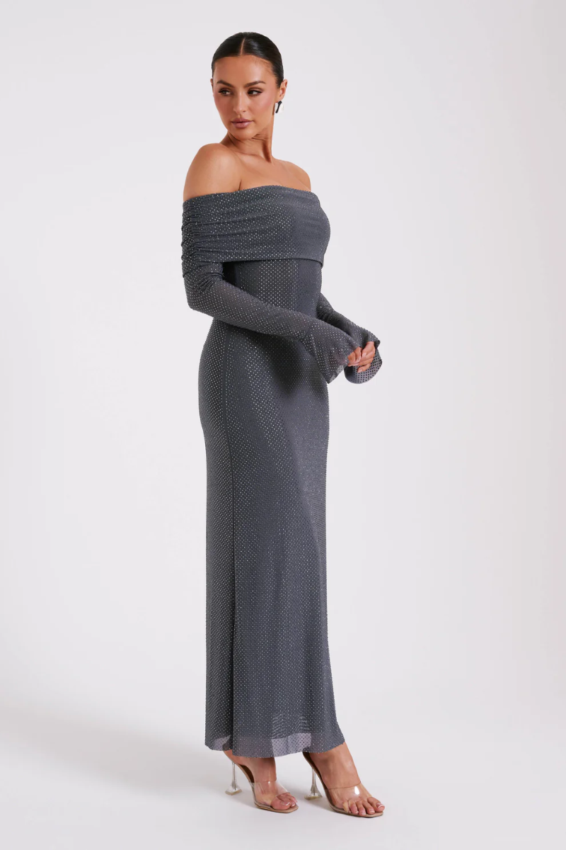 Aurelyse – Off shoulder shimmer – Knit evening dress-15151288484224-Santi Vento Atelier