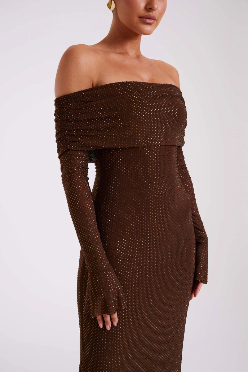 Aurelyse – Off shoulder shimmer – Knit evening dress-15151288484224-Santi Vento Atelier