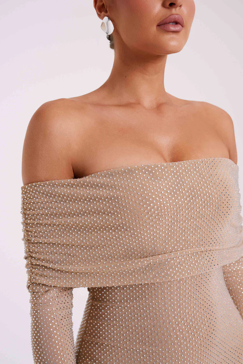 Aurelyse – Off shoulder shimmer – Knit evening dress-15151288484224-Santi Vento Atelier