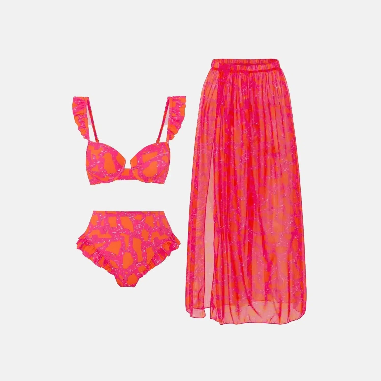 Aurivette Set – Pink – Ruffled bikini and slit skirt-15138008269184-Santi Vento Atelier