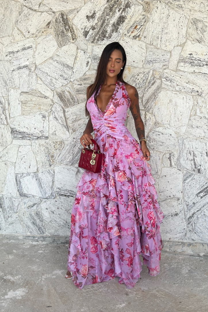 Belladina – Floral cascade – Halter neck maxi dress-15150249542016-Santi Vento Atelier