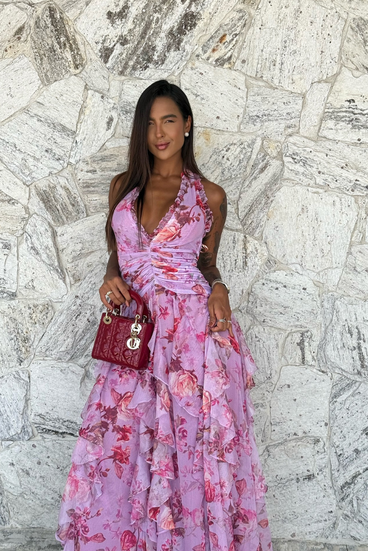 Belladina – Floral cascade – Halter neck maxi dress-15150249542016-Santi Vento Atelier