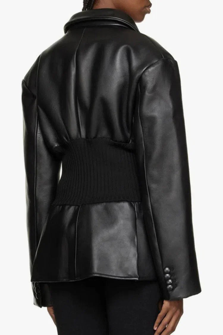 Bettina – Ribbed knit panels – Faux leather jacket-15137995522432-Santi Vento Atelier