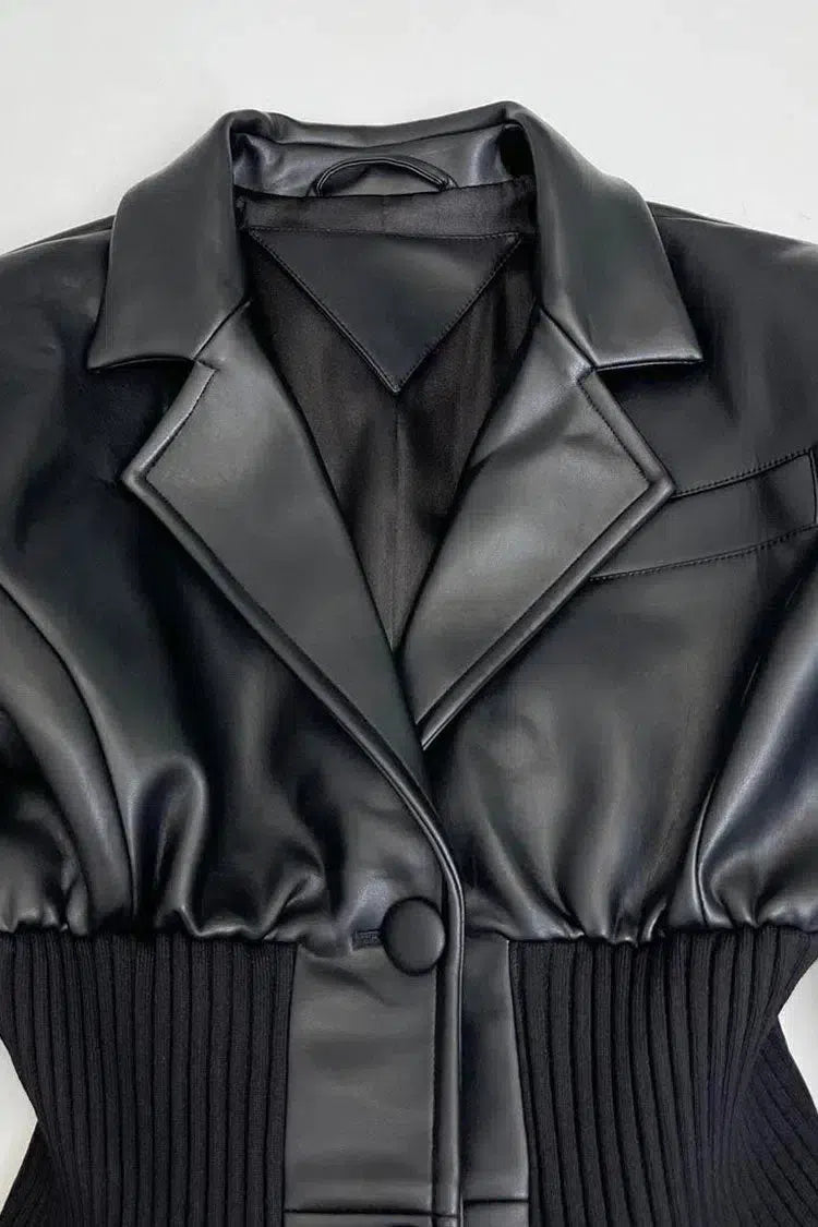 Bettina – Ribbed knit panels – Faux leather jacket-15137995522432-Santi Vento Atelier