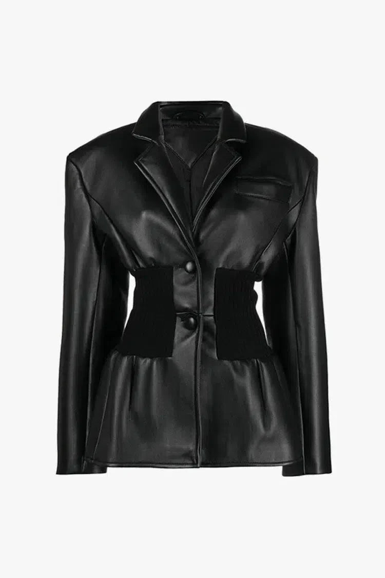 Bettina – Ribbed knit panels – Faux leather jacket-15137995522432-Santi Vento Atelier