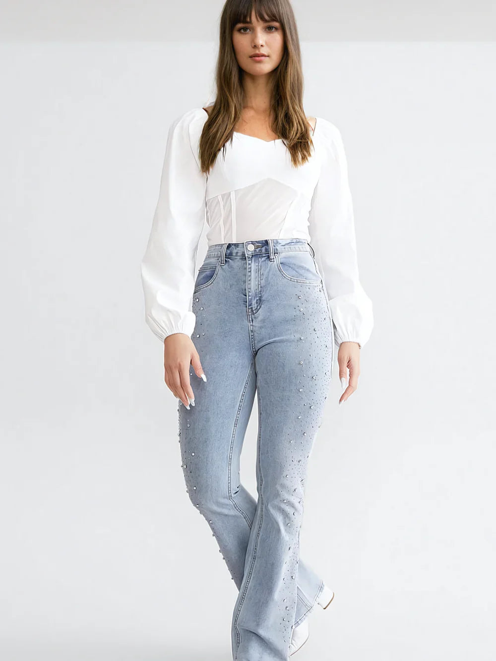 Brigida – Rhinestone embellished – Boot cut flared jeans-15140934779264-Santi Vento Atelier